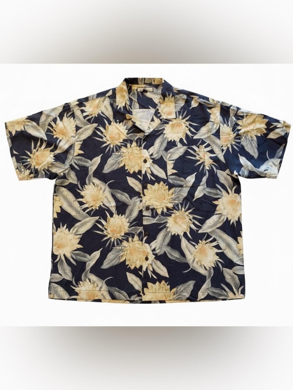 Tommy Bahama Navy Floral Silk Short-Sleeve Camp Shirt XXL Vintage
